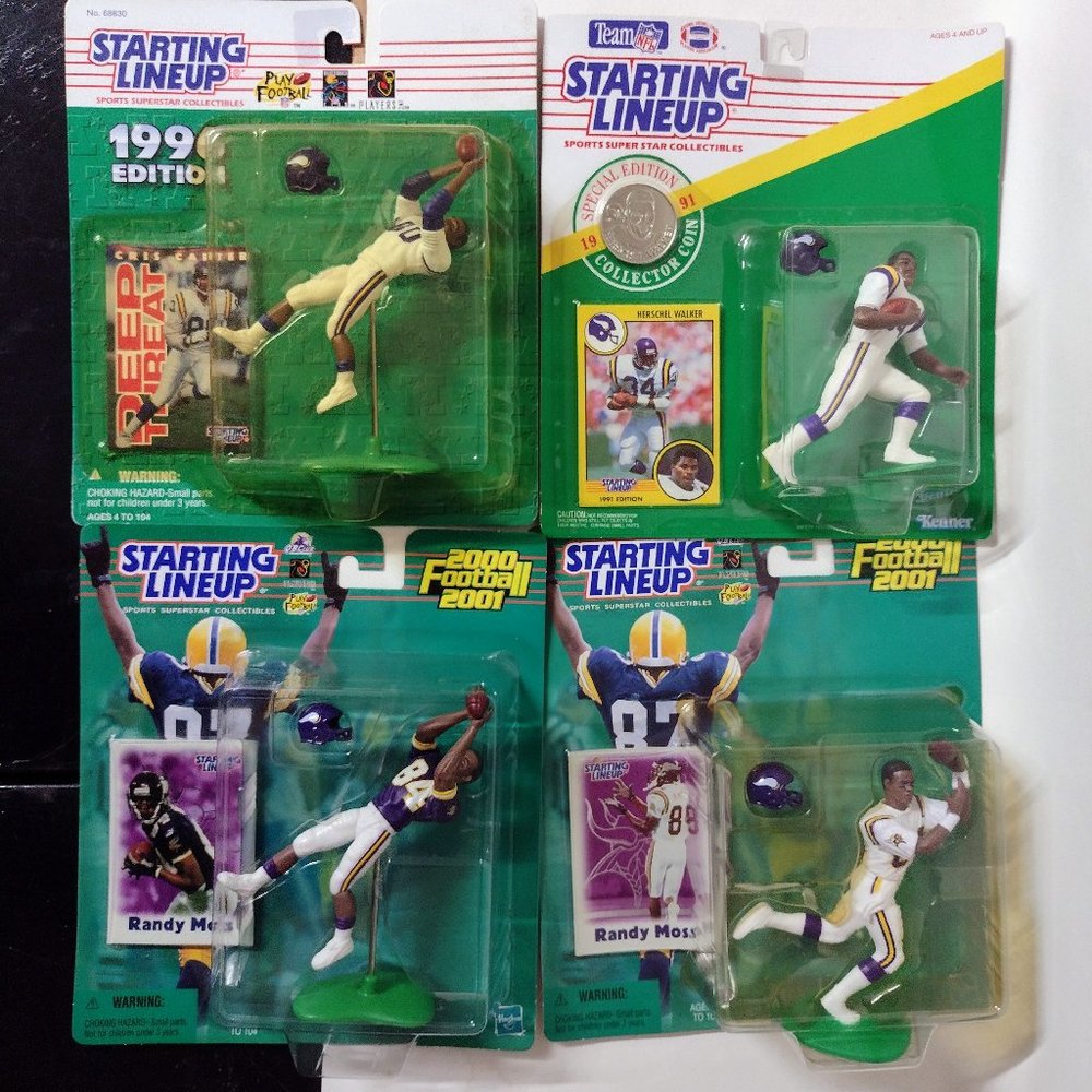 BIG Minnesota Vikings Starting Lineup lot 6 football Moss Carter Walker figures